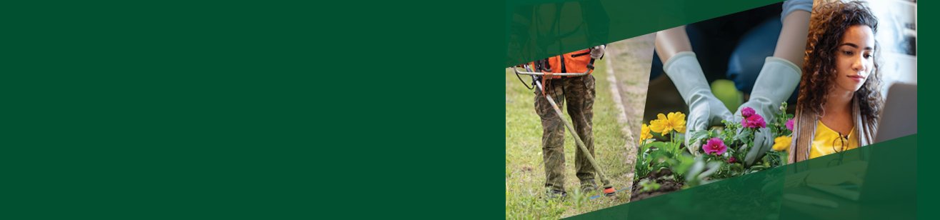Yong people cutting grass and on computer